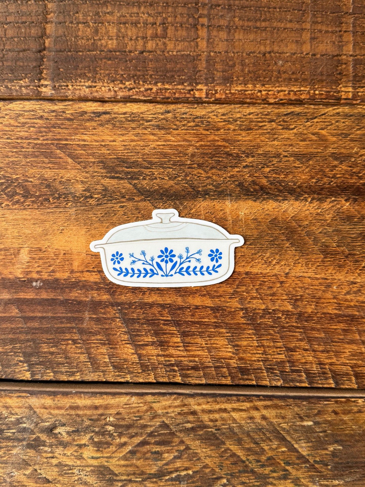 Vintage Blue Floral Casserole Dish - Sticker