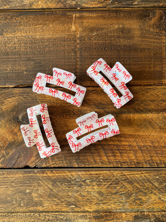 Red Bows Claw Clip