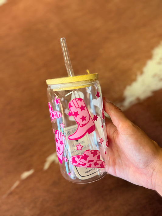 Pink Western Glass Cup