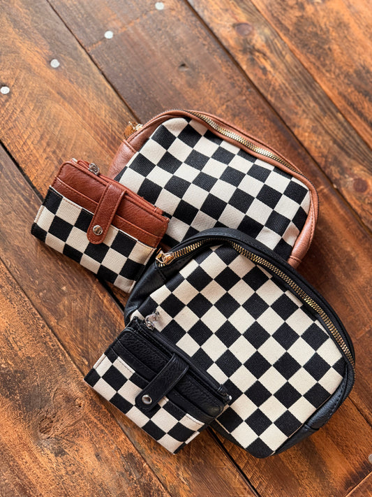 Retro Checkered Fold-Over Wallet