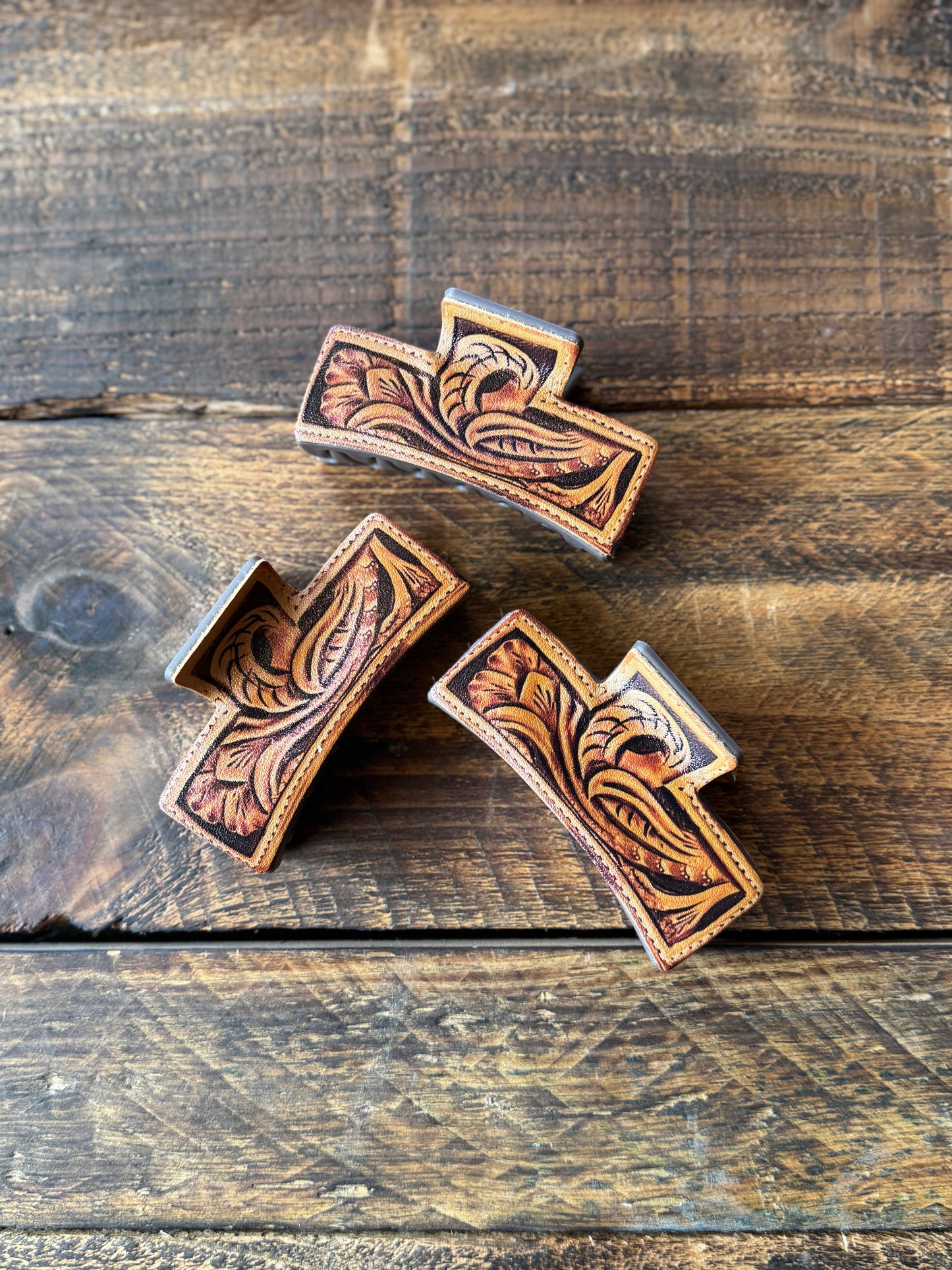 Tooled Leather Claw Clip