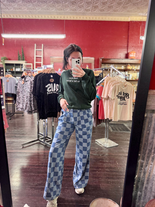 Retro Checkered Wide Leg Jeans