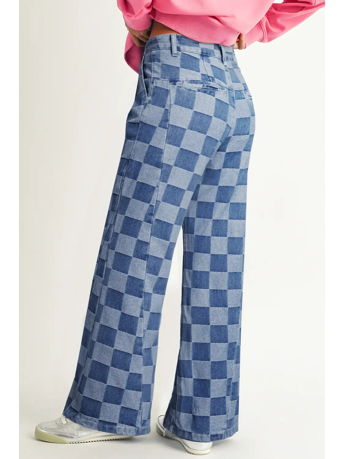 Retro Checkered Wide Leg Jeans