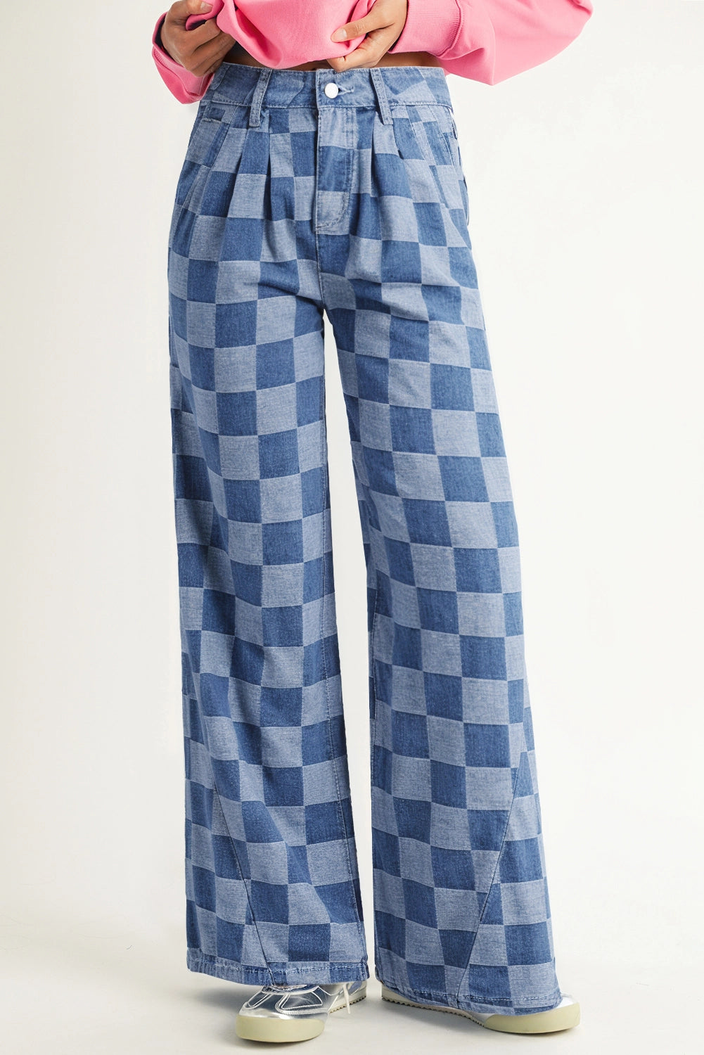 Retro Checkered Wide Leg Jeans